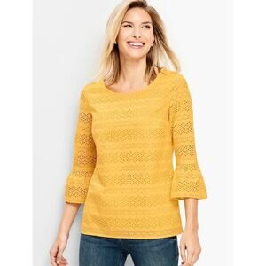 Talbots Womens Eyelet Flounce-Sleeve Top Blouse Sz L~ 40.5" Full Bust , 25" Long